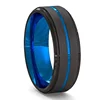 FDLK  Men's fashion 8MM Black Brushed Ladder Edge Stainless Steel Ring Blue Groove Men Wedding Ring Gifts For Men ► Photo 2/4