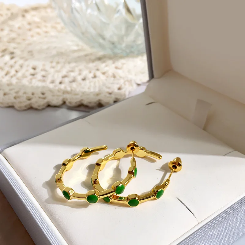 

New Arrival Oil Painting Green Color Hoop Earrings For women High Quality Cooper Metal Luxury Fashion Earring Jewelry Drop Ship