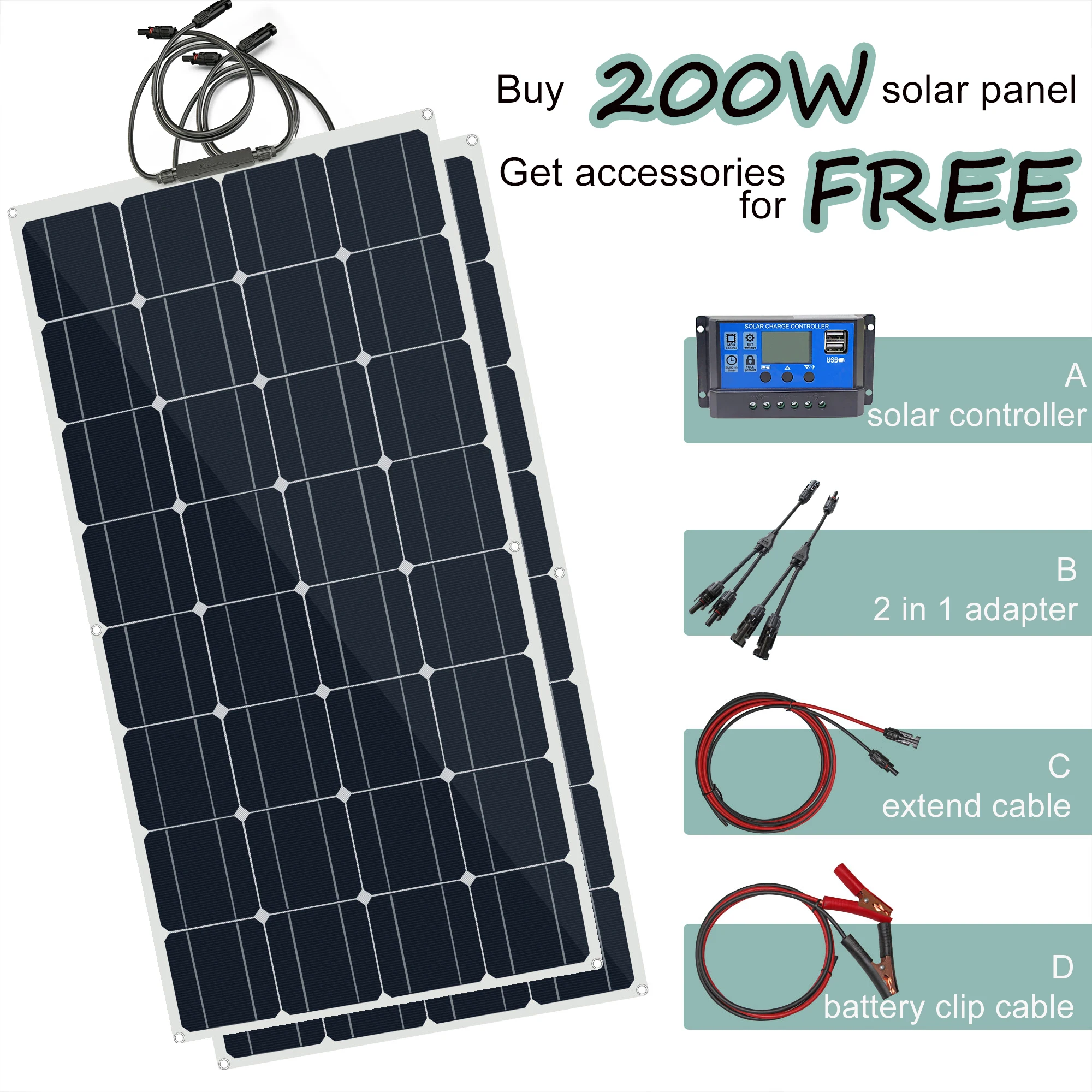 Panel Solar Portátil 12V, Controlador 40A para Cargar de Batería en Coche,  Caravana, Coche, Barco, RV