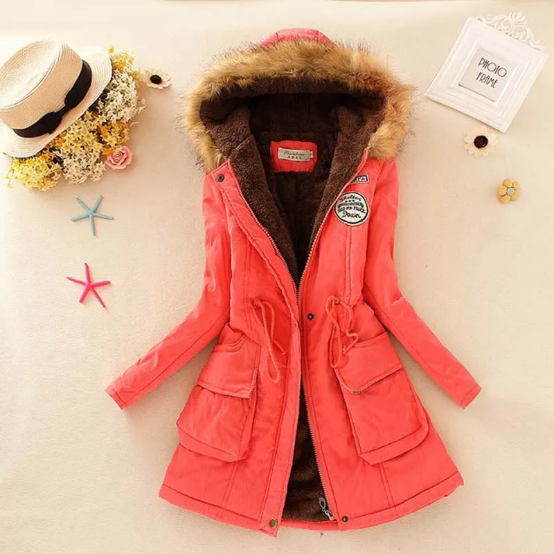 Women Parkas Winter Medium length Women's Cotton Coat New Fashion Casual Large size Warm Hooded Women's Cotton Coat LXL12