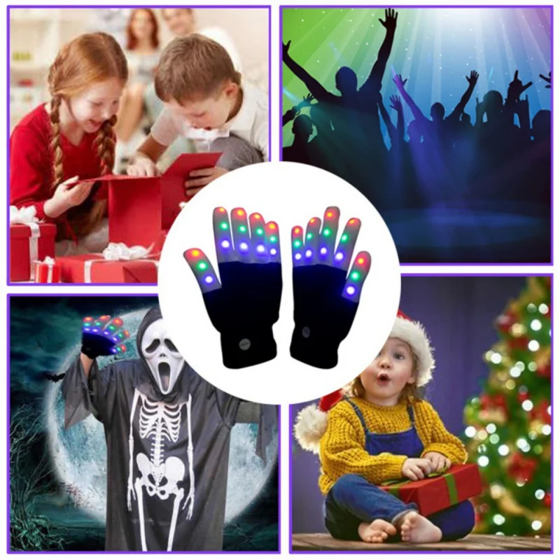 

LED Light Up Gloves Finger Lighting Electro Rave Party Props Halloween Christmas Stage Costume Glow Party Supplies 1/2PCS