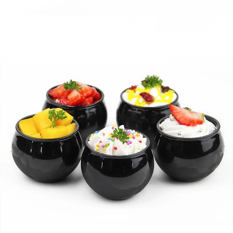 

50pcs High quality ice cream dessert cake plastic cup 80ml mini small black/transparent disposable pudding cup with lid