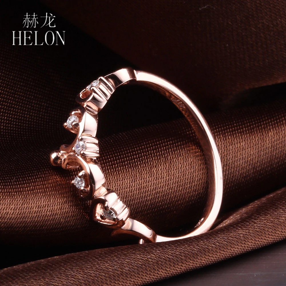 HELON Solid 14K розовое золото SI/H с натуральными бриллиантами, винтажное обручальное кольцо с бриллиантами, юбилейные вечерние кольца, Женские Ювелирные изделия