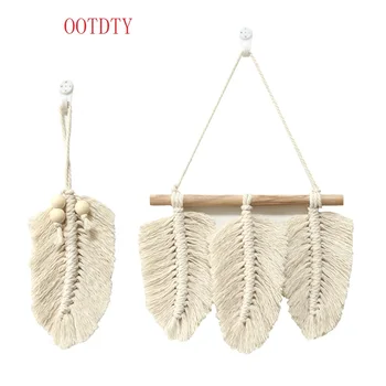 

OOTDTY Bohemian Nordic Style Cotton Hand-Woven Chic Lace Leaves Decorative Ornaments Home Decorations Macrame Boho Decor