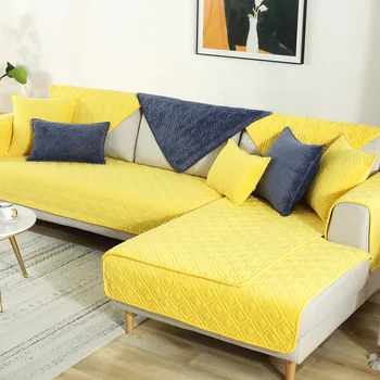 

Solid Plush Sofa Cover Protector Slip Resistant Pets Slipcover Velvet Couch Cover Sofa Towel for Living Room L-shaped Sofa Decor