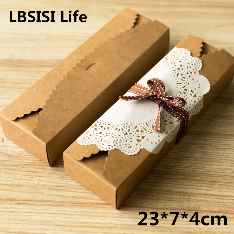 

50pcs Cake Food Kraft Paper Box Long Boxes Christmas Birthday Wedding Party Candy Gifts Packaging 23*7*4cm