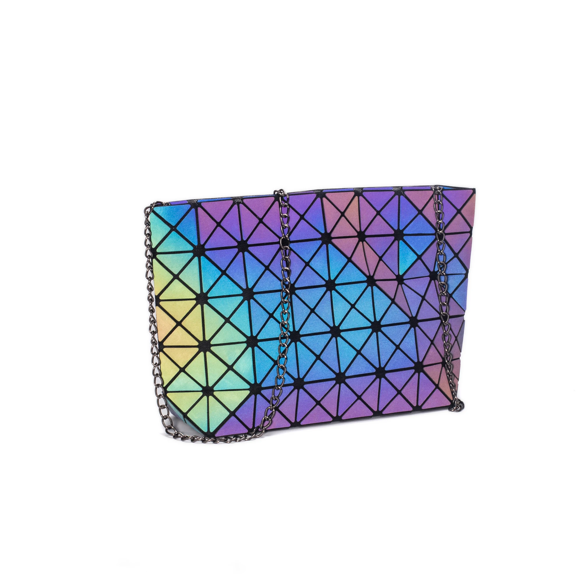 

New 2019 women's bag geometric pattern luminous multi-color color change bag folding bag designer travel bag diamond metal chain