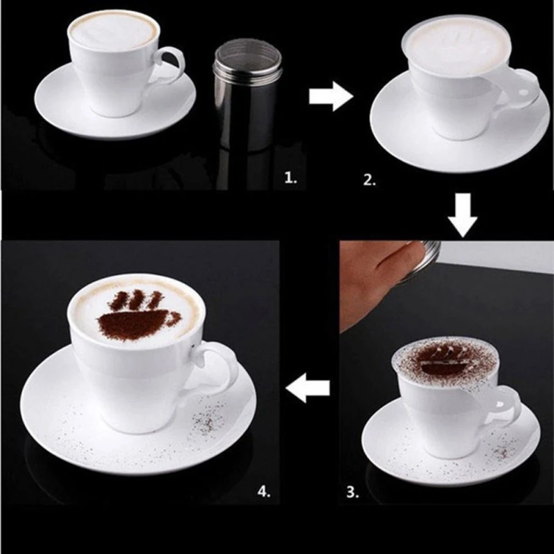 

16 Pcs/set Coffee Drawing Mold Fancy Natie Printing Model Coffee Foam Spray Cake Stencils Powdered Sugar Sieve Tools