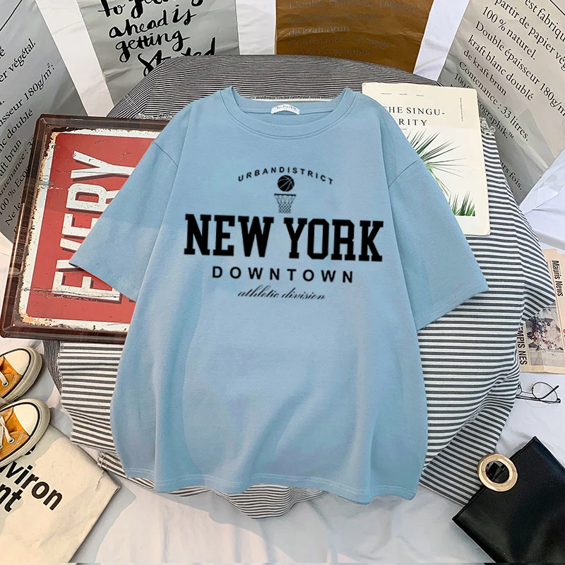 Retro fashion New York Downtown Slogan T-Shirt Women Vintage