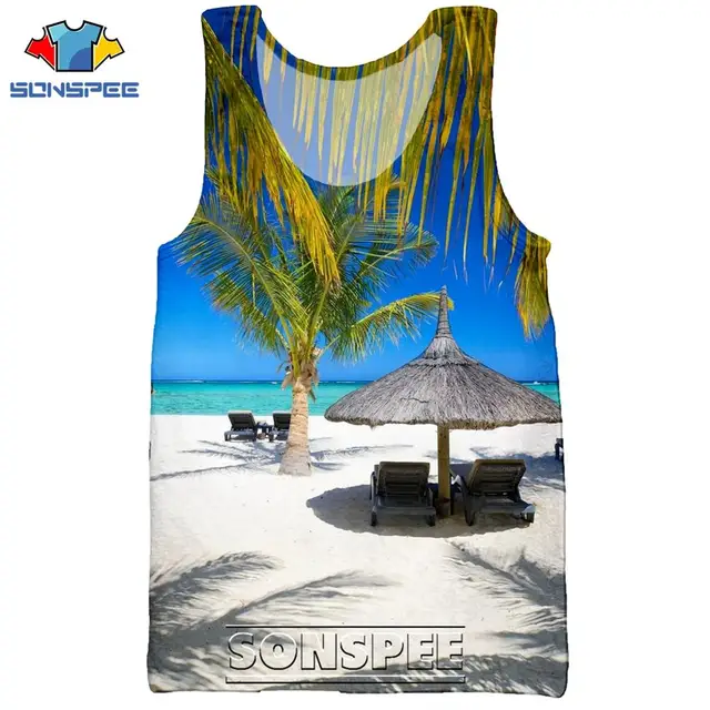 SONSPEE 3D Print Palm Tree Summer Beach Sea Men's Tank Tops Casual Fitness Bodybuilding Gym Muscle Men Sleeveless Vest Shirt 5