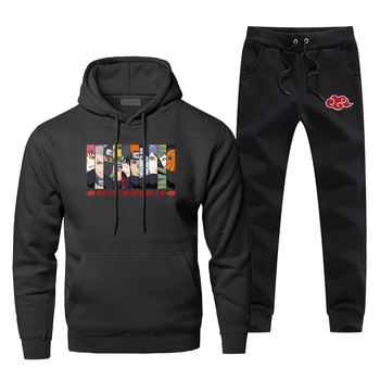 

Naruto Hoodies Pants Suit Men Sets Harajuku Japanese Anime Two Piece Set Sweatshirt Sweatpants Autumn Akatsuki 2 PCS Tracksuit