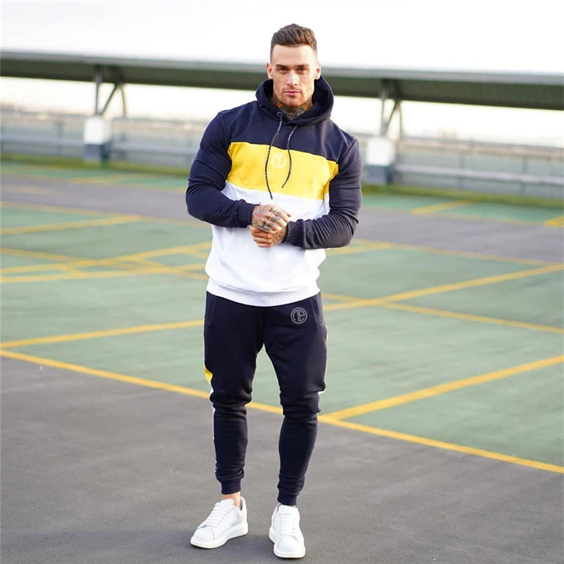 

2 pieces Set Long Sleeve Stand Collar Sweatshirt Sports Set Gyms Clothes Men Sport Suit Training Men Sports Wear Hoodies+Pants