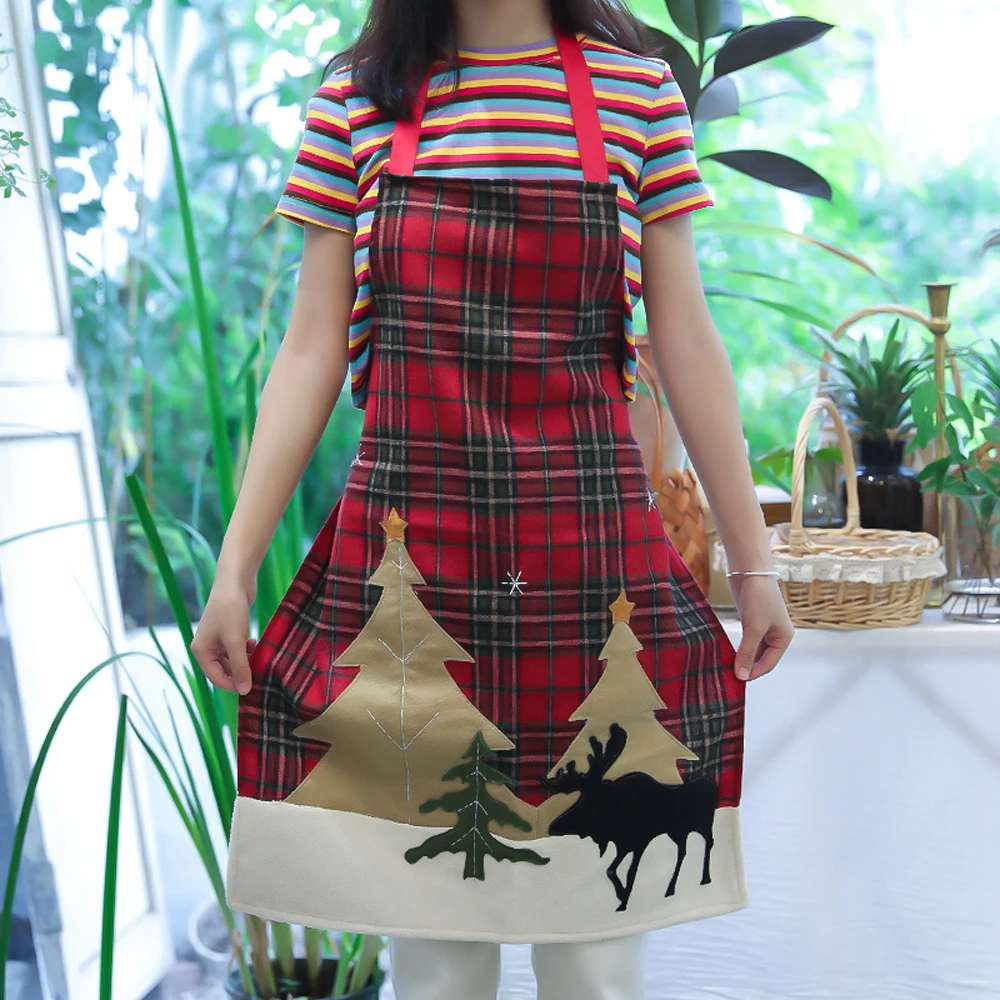 

Kitchen Apron Tree Deer Christmas Adult Apron Kitchen Baking Cooking Accessories Bib Aprons Xmas Decoration Elk Print Apron
