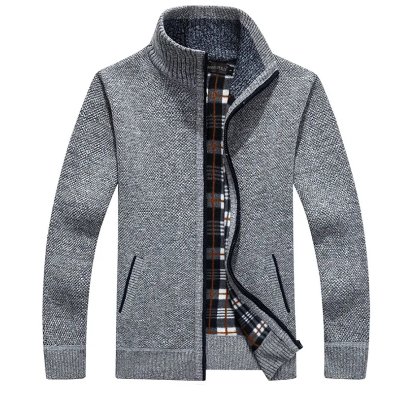 Мужской осенний свитер на молнии, утолщенная и бархатная Мужская свободная теплая трикотажная куртка с воротником-стойкой