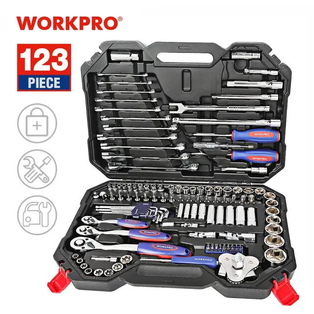 WORKPRO 123 шт. Набор инструментов ручные инструменты для ремонта автомобиля рычажный ключ храпового механизма набор гнезд профессиональный набор инструментов для ремонта автомобиля