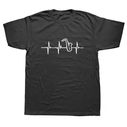 Забавные футболки с саксофоном и сердцебиением, мужские летние футболки с коротким рукавом и круглым вырезом, хлопковые футболки унисекс