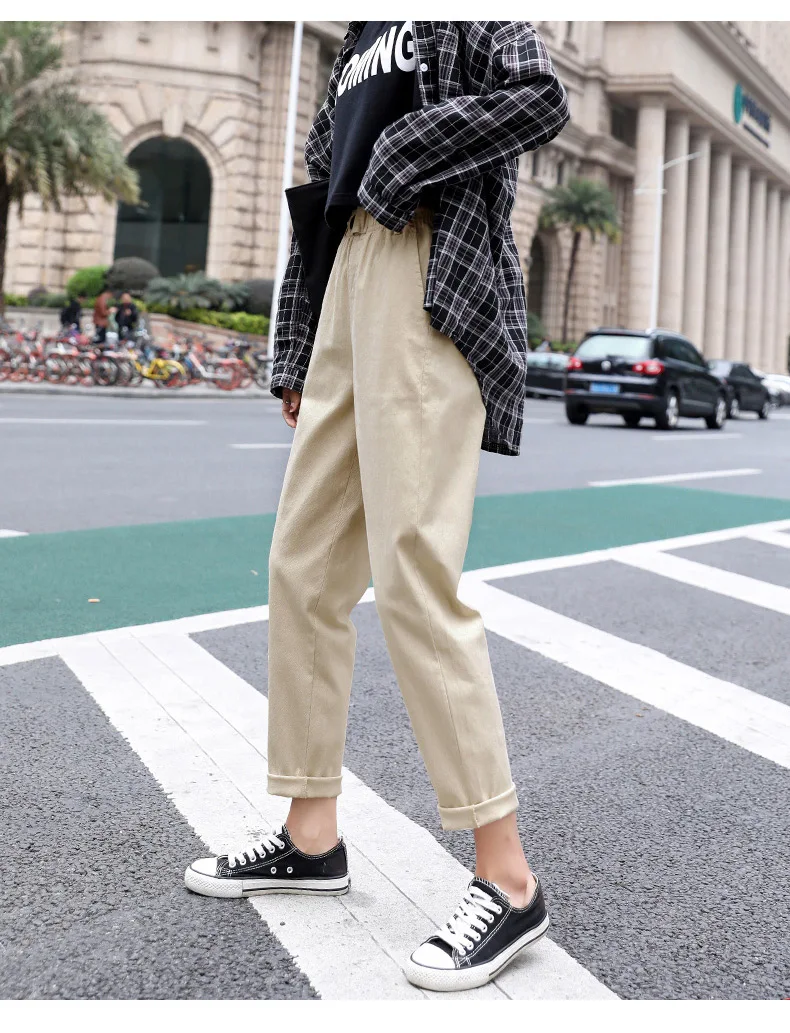 Женские прямые повседневные брюки модные комбинезоны корейские штаны-шаровары с высокой талией свободные штаны с эластичной талией размера плюс женские брюки штаны женские