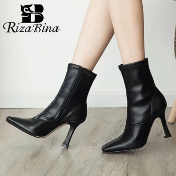 

RIZABINA Size 33-43 Genuine Leather Women Ankle Boots Sexy High Heel Winter Shoes Woman Warm Short Boot Office Lady Footwear