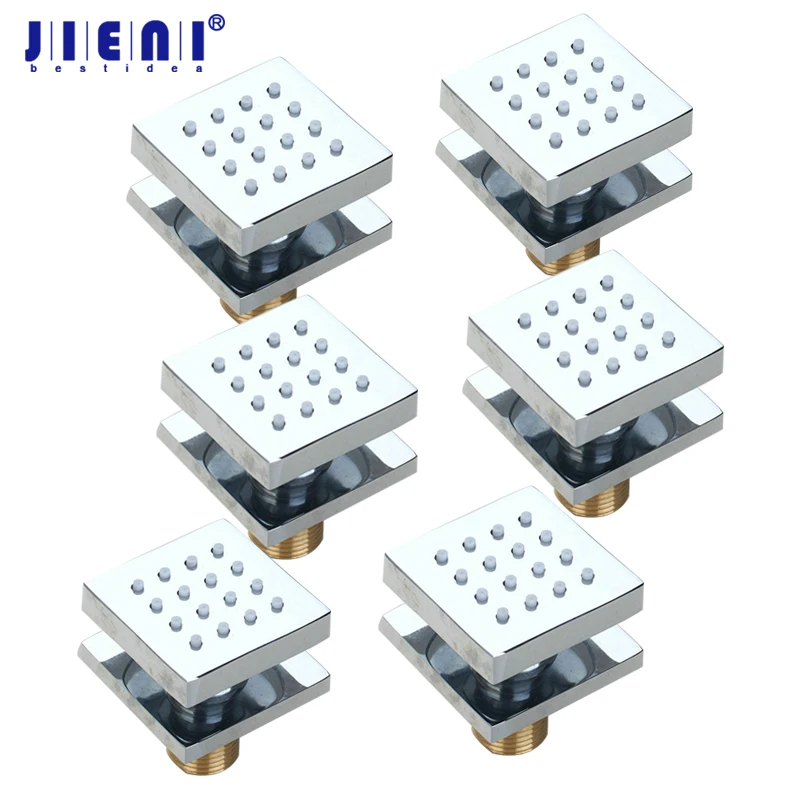 JIENI Black Massage 6 Jets Shower Mixer Control Valve Shower Faucet Chrome Brass Square Shape Solid Brass Wall Mounted
