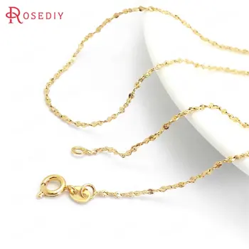 

(37937)2PCS Full length 44CM 24K Gold Color Copper with Round Spring Clasps Finished Necklace Chains Jewelry Making Supplies