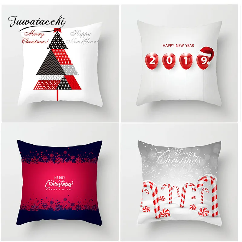

Fuwatacchi Happy New Year Cushion Cover Merry Christmas Cartoon Deer Star Snow Pillow Cover Home Decoration Accessories