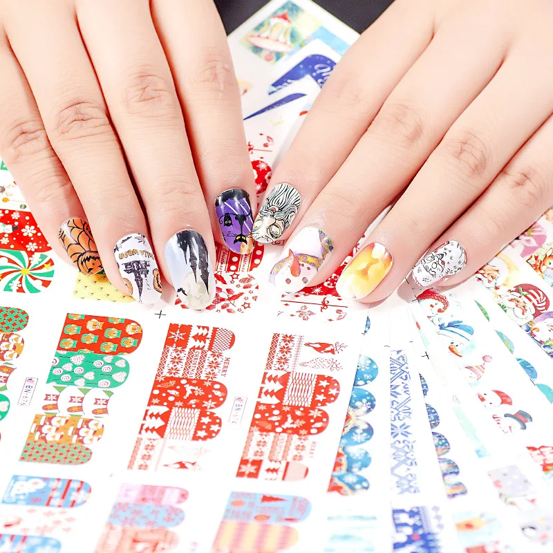 

New Christmas Halloween Nail Sticker Accessories DIY Handmade Nail Decoration Stickers 12 Color Large Nail Watermark Stickers