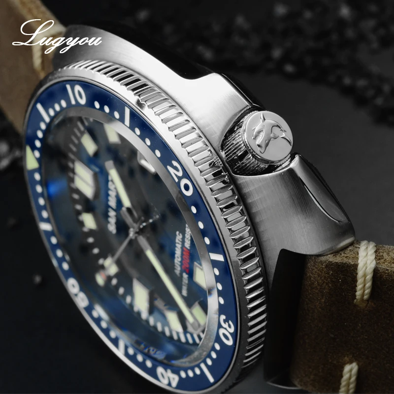 Lugyou Сан Мартин черепаха Diver Мужские часы из нержавеющей стали механический керамический вращающийся ободок 20 бар сапфировый Кристалл кожаный ремешок