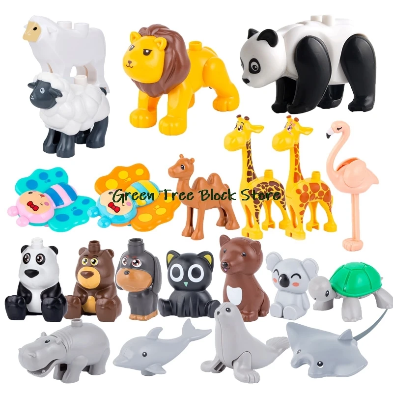 New Large Particle Animals Set Building Blocks Figures Dinosaurs Crocodile Elephant Zoo Series DIY Blocks Kids Educational Toy