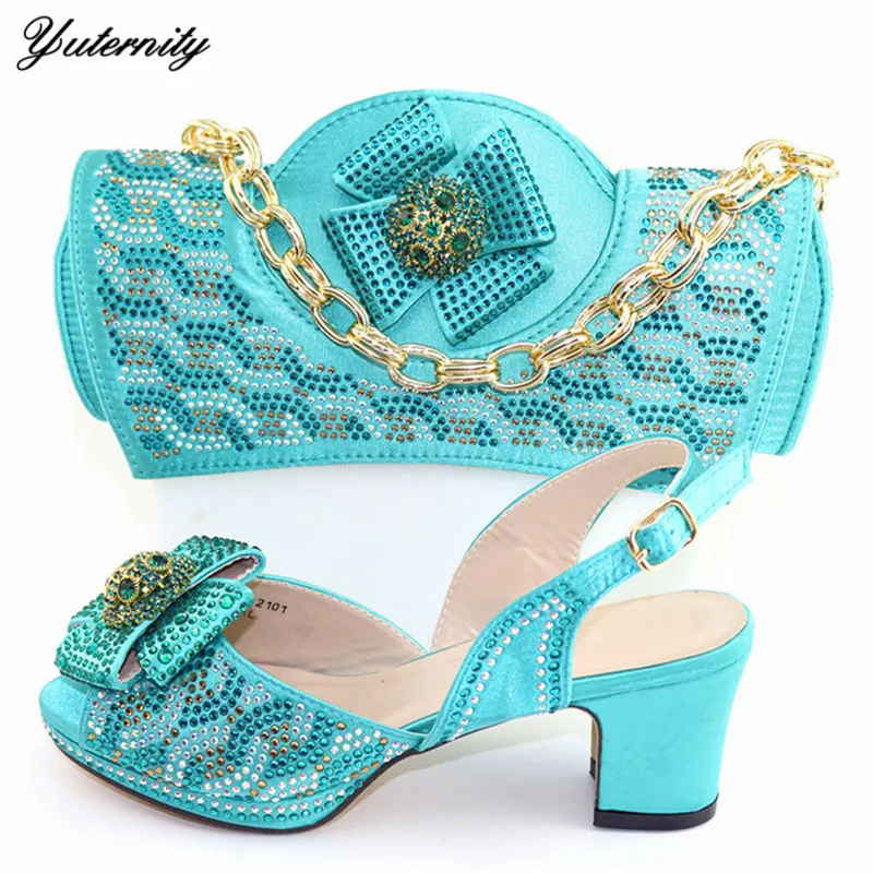 

New Coming Rhinestone Fashion Italian Shoes And Bag Set Autumn Style Ladies Sandals Shoes And Handbags Set For Party Dress