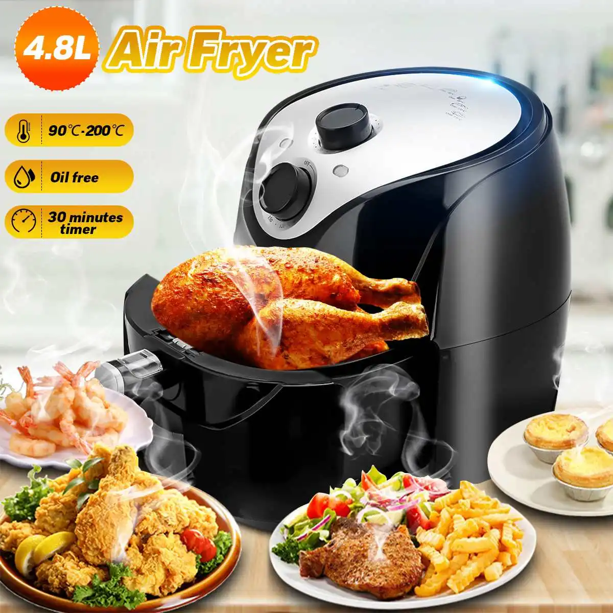 Air Fryer 4.8L 1500W Electric Deep Fryer Health Chip Oil Free Oven Cooker Multi-function Air Fryers Non-stick Pot Timmer Control