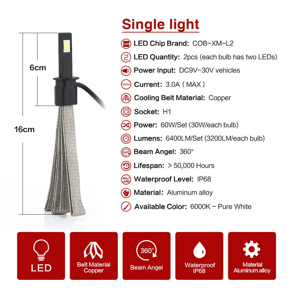 2Pcs H11 H7 Led Canbus H4 Headlight Bulbs Kit Hi-Lo Beam Car Lamp 9005 9006 H1 H3 H8 H9 H13 9004 9007 880 Super Bright