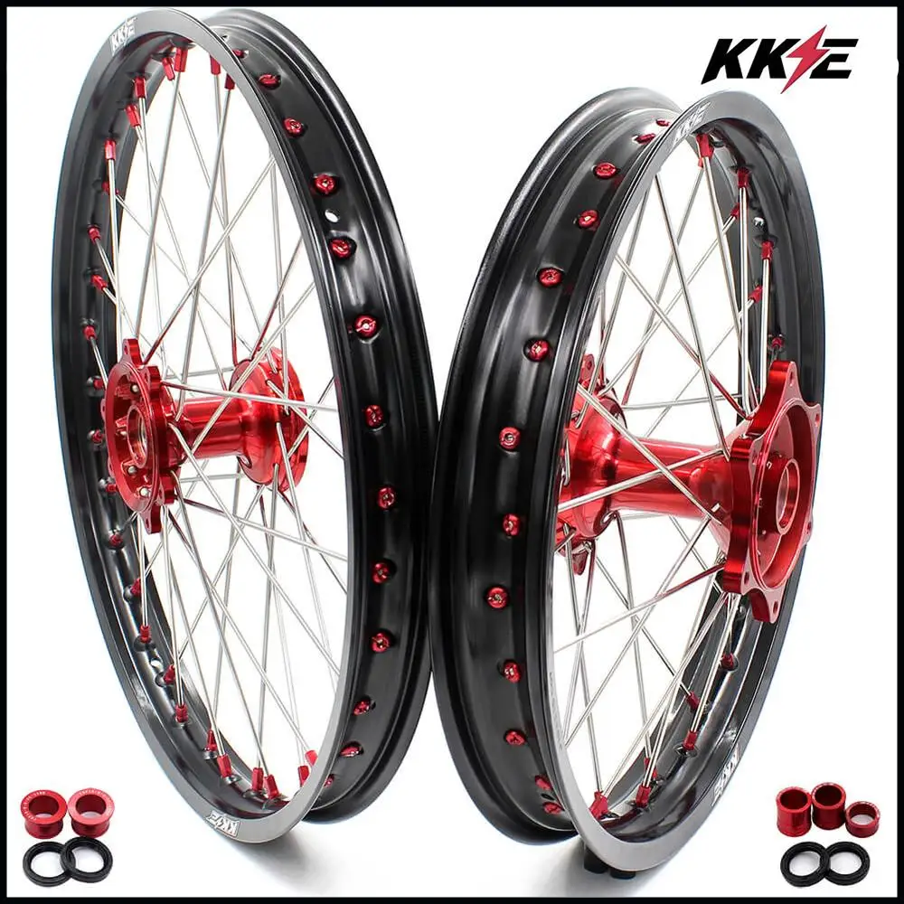 KKE 21 & 19 MX литые рандовые диски для HONDA CRF 250R 2004 2013 450R 2002 2012 красная соска|Колеса| |
