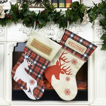 

Cute Christmas Stockings Hanging Ornaments Welcome Elk Cloth Doll Gifts Reusable New Year Festival Decoration Accessories