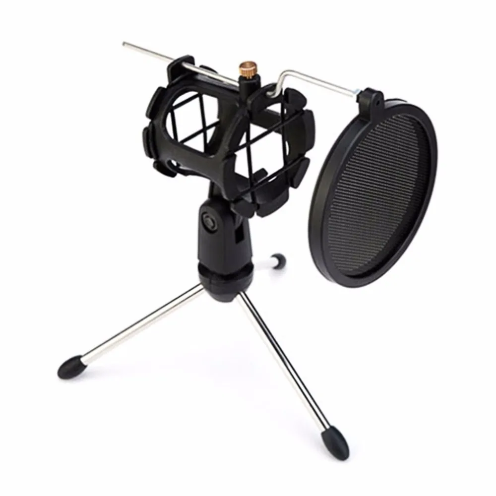 

Microphone Tripod Stand Foldable Desktop Microphone Bracket with Shock Mount Mic Holder Clip and Pop Filter