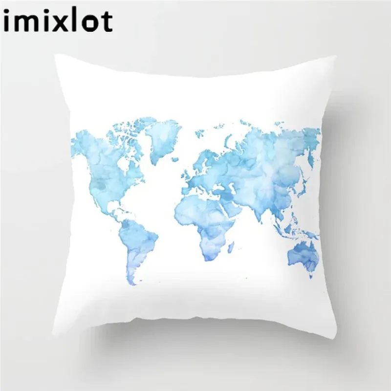 Imixlot модный простой дизайн Карта мира наволочка из мягкого полиэстера для