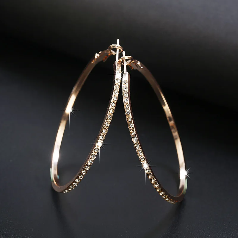 

2020 Woman Fashion Earrings Round Rhinestone Accessories Hoop Earrings Exaggerated Gold Silver Large Earrings for women Jewelry