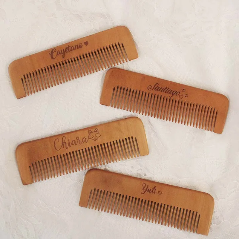 Name Baby Bathing Comb Baby Care Hair Brush Pure Natural Wool Wood Comb Newborn Massager Shower and Registry Gift