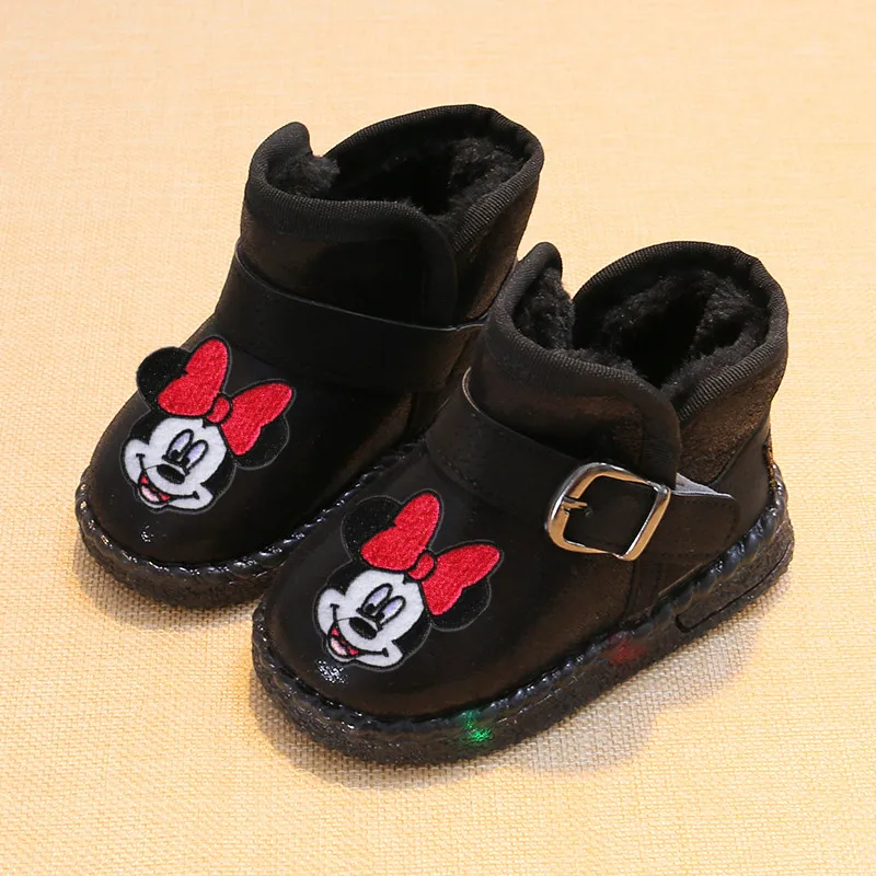 Детские хлопковые ботинки Disney с героями мультфильмов Минни Микки плюс бархатная