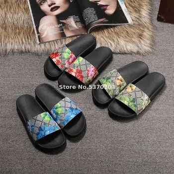

2019-20 Men Women's Slippers Flower Flat Shoes Beach Genuine Leather Indoor Outdoor Slides Large custom big size 46 47 48