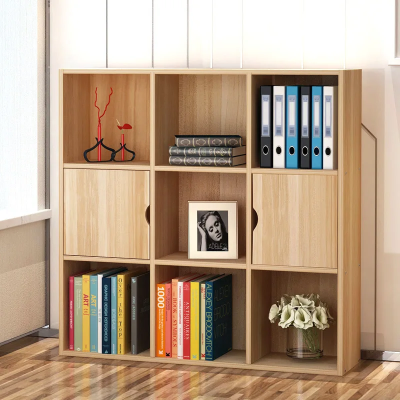 

Simplicity Creative Free Combination Students Plaid Wood Multilayer Library Storage with Door Bookshelf Small Cabinet