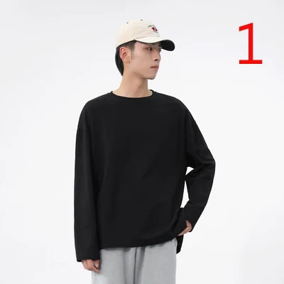 

2019 autumn new loose solid color casual round neck long-sleeved T-shirt men's bottoming shirt tee
