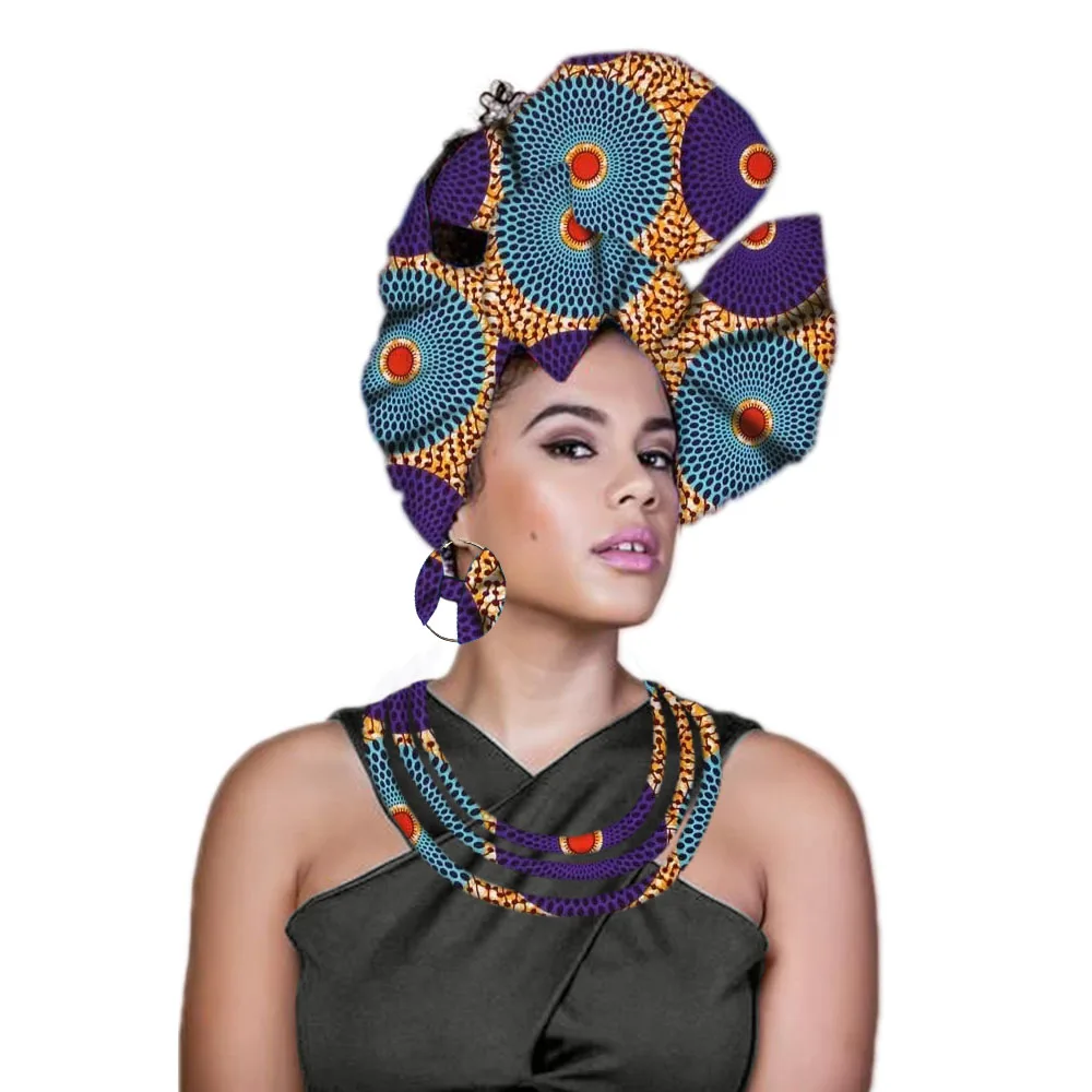 Африканский головной убор нигерийский головной убор Анкара головной убор тюрбан для женщин с Дашики этническое многослойное ожерелье - Цвет: 5