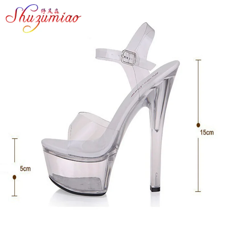 Steel Tube Dancing Sandals Women Quality Ultra-high Heel 7-20CM Transparent Crystal Lady Shoes Model Catwalk large yard