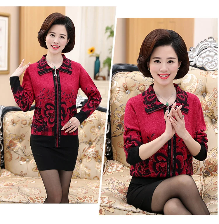 New 2020autumn winter mother blusa tricot middle-aged women knitting thick warm sweater female long sleeve cardigans S1203
