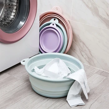 

Travel Folding Wash Basin Bucket Container Portable Fruit Basin Collapsible Silicone Washtub Baby Washbasin Bathroom Accessories
