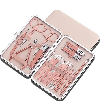 

18Pcs/Set Rose Gold Stainless Nail Art Tools Kits Steel Nail Clipper Cutter Trimmer Ear Pick Grooming Kit Manicure Set Pedicure