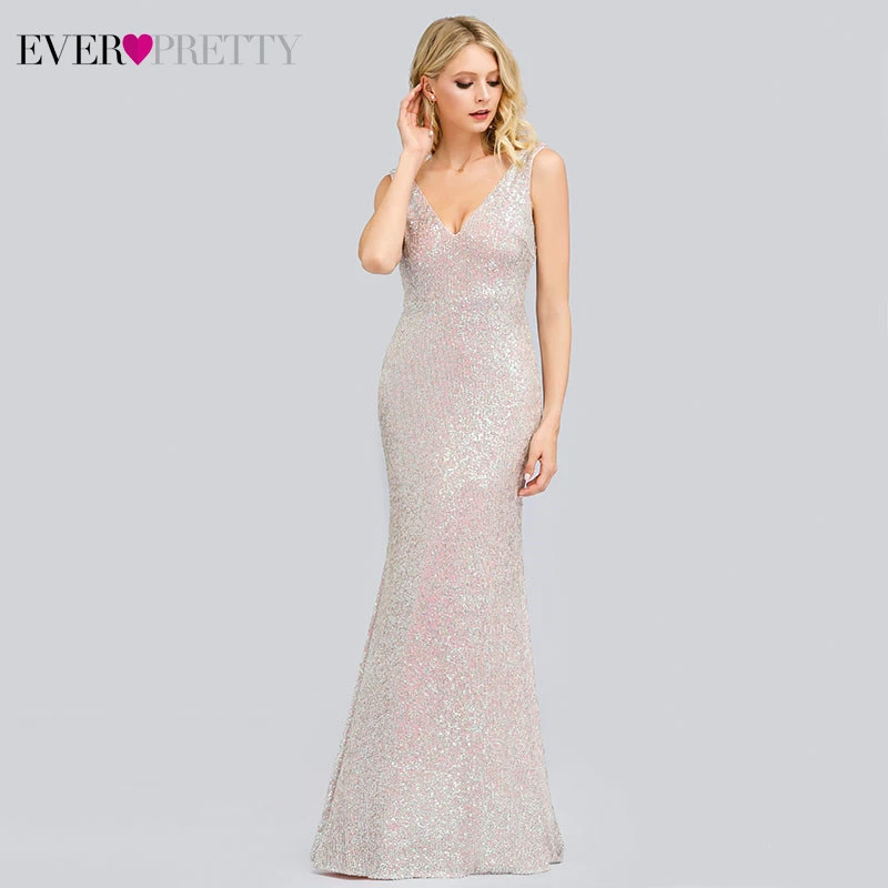 Luxury Mermaid Evening Dresses Long Ever Pretty EP00837PK Sequined Double V-Neck Sexy Ladies Party Gowns Robe De Soiree Sirene