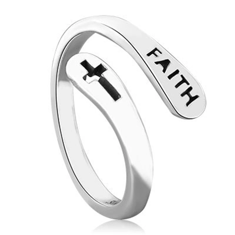 Adjustable Vintage Faith Cross Open Rings For Women Men Christian