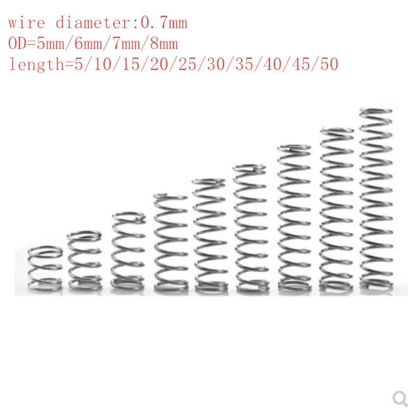 Compression Springs Pressure Springs 20pcs/lot 0.7mm Stainless Steel Micro Small Compression spring OD 5mm/6mm/7mm/8mm/9mm/10mm/11mm/12mm length 10mm to 50mm