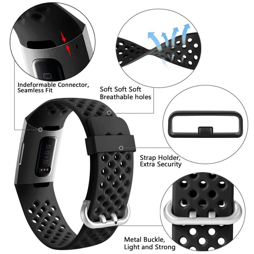 Силиконовый ремешок для Fitbit Charge 3 спортивный ремешок для часов дышащий браслет для Fitbit Charge 3 разных цветов маленький большой